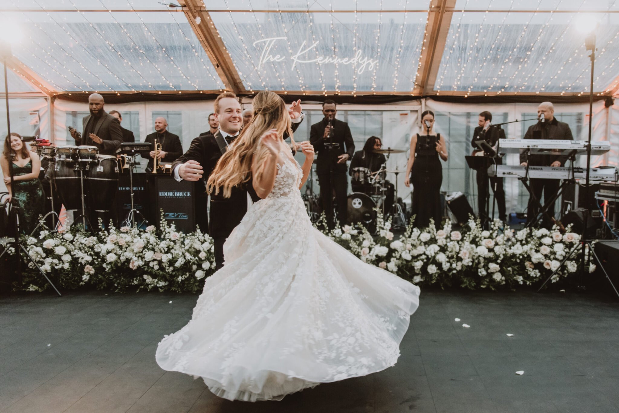 Newlyweds Dancing at Free Library with Experience Wedding Band