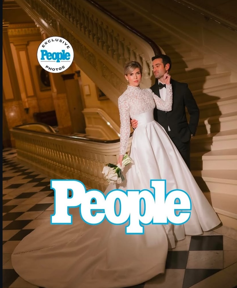 Bride and groom on stairs people magazine