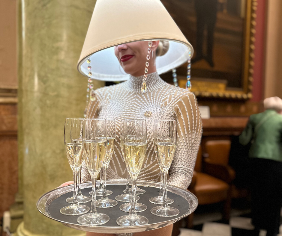 Lamp Shade Greeter with Champagne